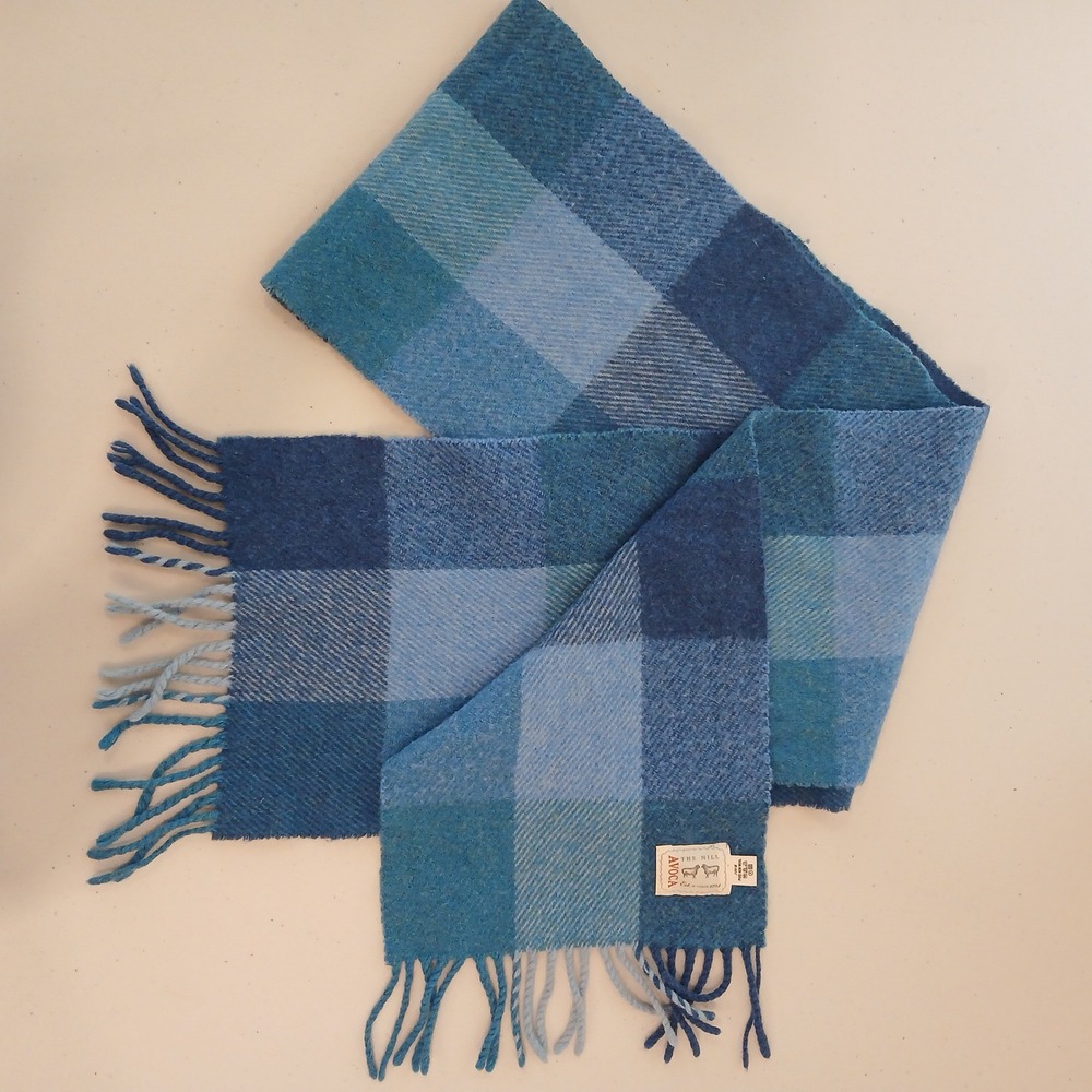 Avoca Anthology Scarf Unisex OS Blue Wool Plaid Checkered Ireland Fringe